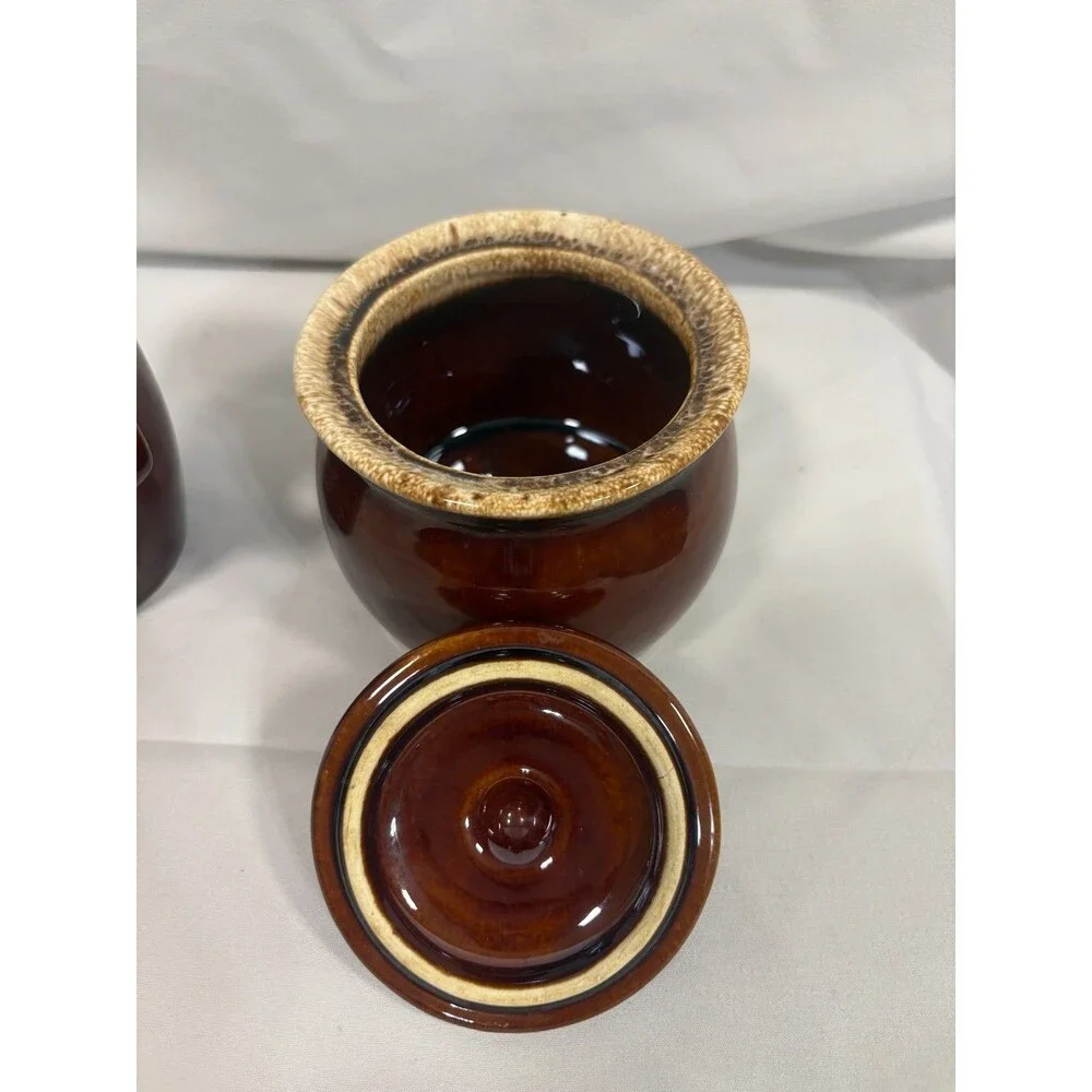 Vintage HULL POTTERY Brown Drip Sugar Bowl & Creamer Set - Oven Proof - USA